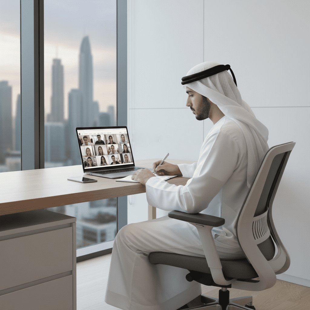  Emirati man studying online through Gate Academy’s UK-accredited program. 